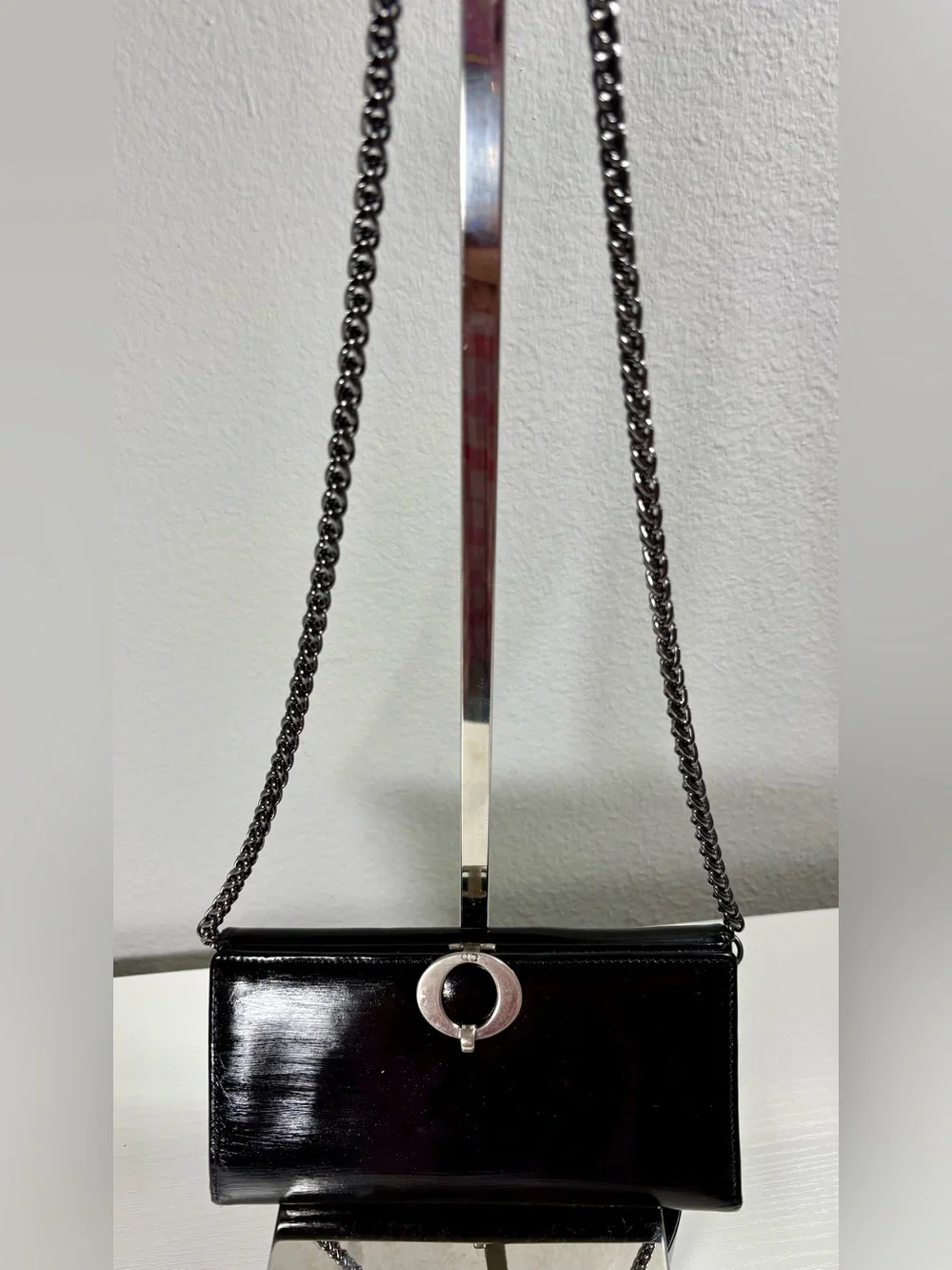 Christian Dior black leather wallet W/silver 